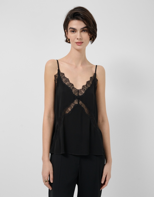 Black lace slip top
