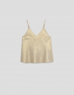 Sleeveless top in gold glitter laminated fabric