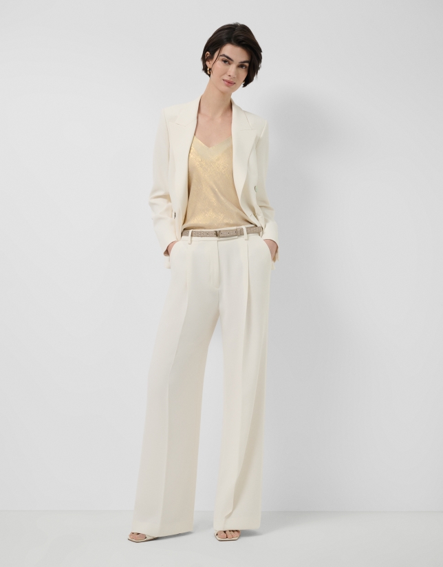 Gold shiny laminated fabric armhole top