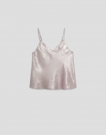Sleeveless top in glittery laminated fabric in pink