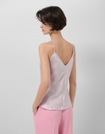 Sleeveless top in glittery laminated fabric in pink