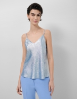 Light blue glitter laminated fabric sleeveless top