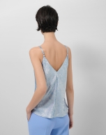 Light blue glitter laminated fabric sleeveless top