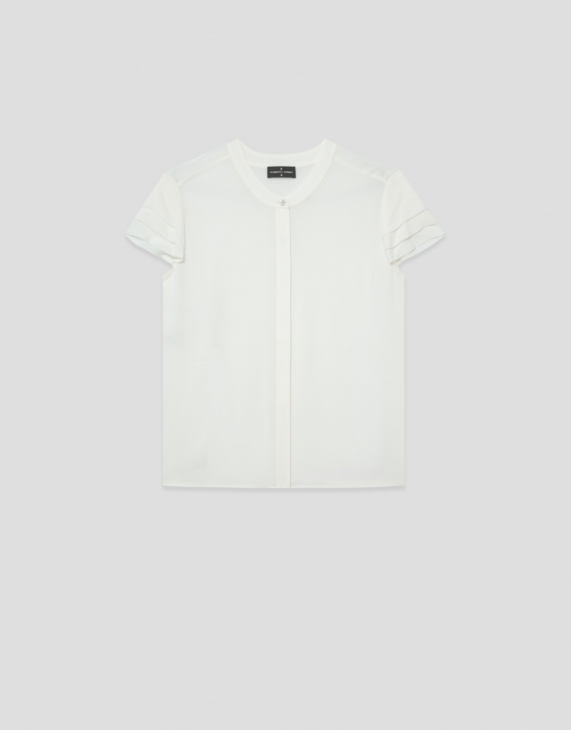 Blusa manga corta con volantes crudo