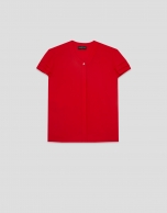 Red short-sleeved blouse with ruffles