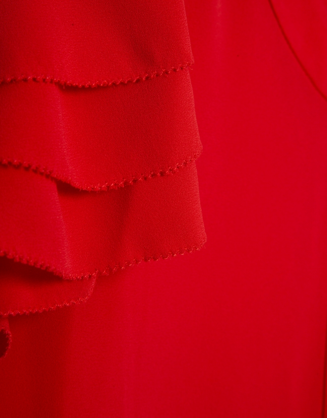 Blusa manga corta con volantes rojo