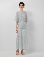 Blouse in printed crepe in shades of blue