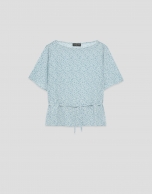 Blue printed crepe blouse