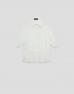 Ecru ruffle sleeve blouse with gathered waist
