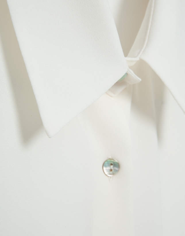 Ecru ruffle sleeve blouse with gathered waist