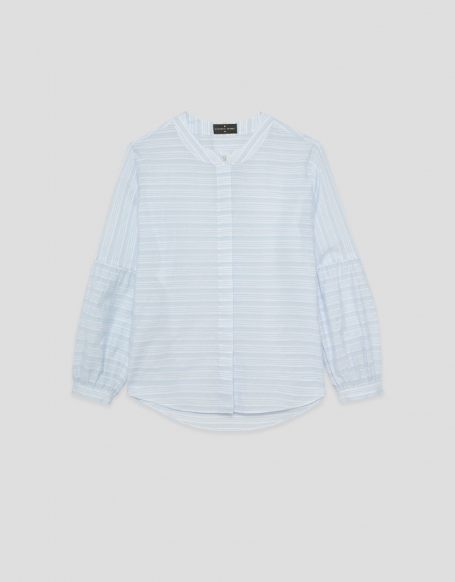 Blusa manga abullonada rayas beige y azul