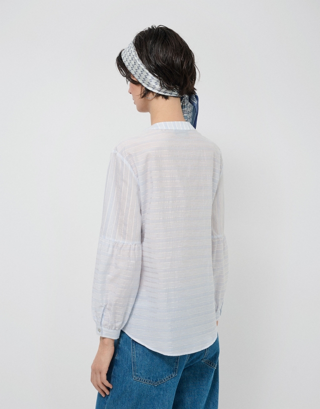 Blusa manga abullonada rayas beige y azul