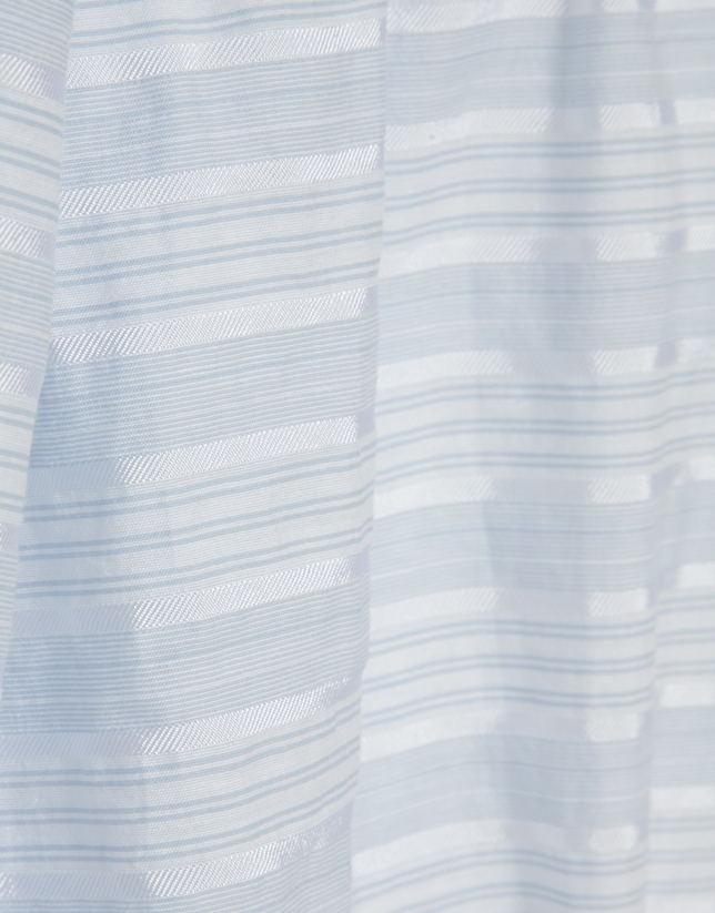 Beige and blue striped puff sleeve blouse