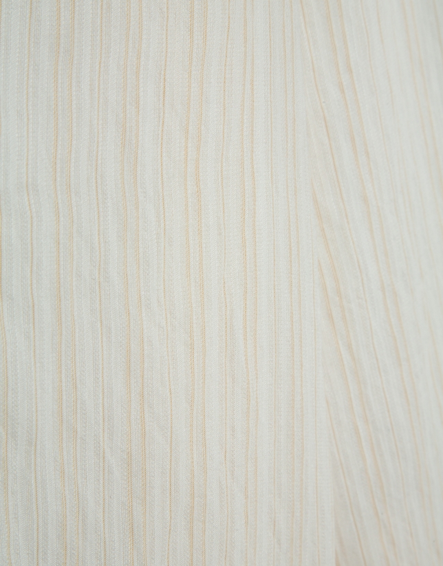 Long-sleeved blouse with rolled-up sleeves in beige and ecru stripes