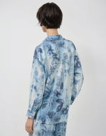 Oversized blue floral print crepe blouse