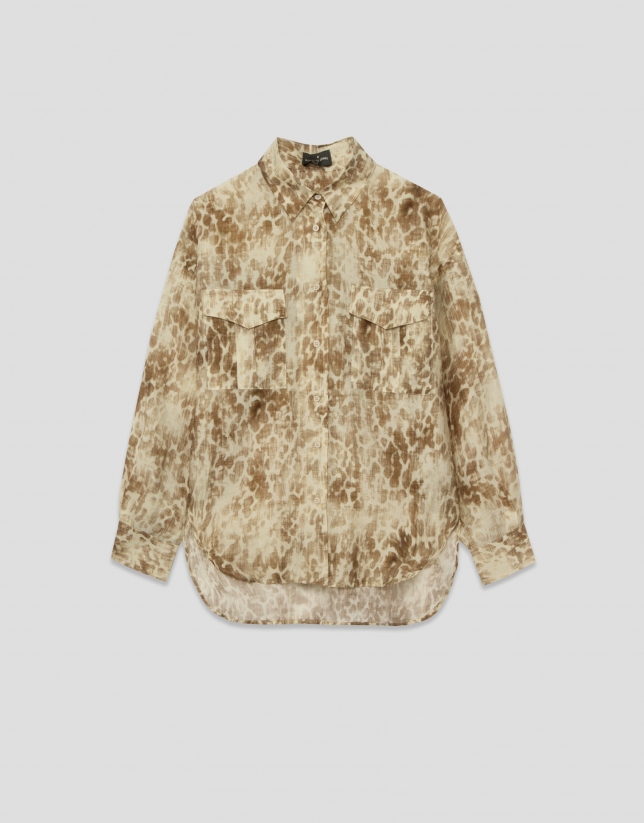 Oversized beige crepe print blouse