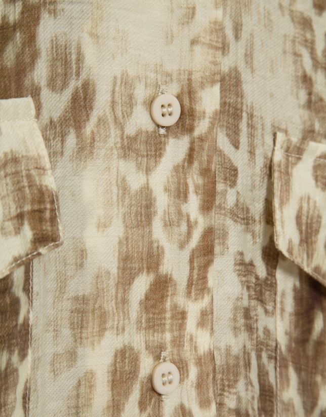 Oversized beige crepe print blouse