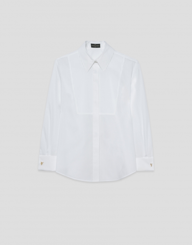 White cotton dress shirt with smocking