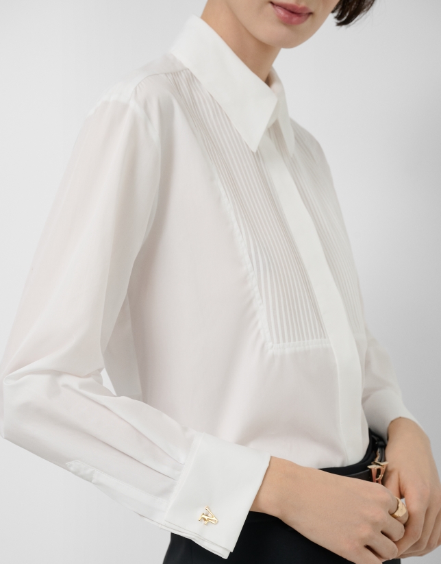 White cotton dress shirt with smocking