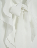 Ecru chiffon blouse with ruffles on the front