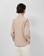 Oversized camel shirt with lace trim