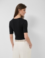 Black short-sleeved T-shirt with draping