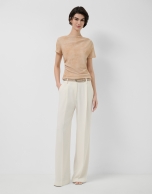 Ecru tulle gathered short-sleeved T-shirt