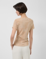 Ecru tulle gathered short-sleeved T-shirt