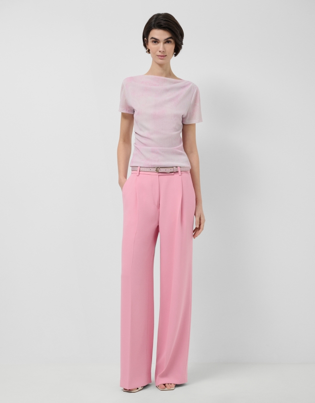 pink tulle short-sleeved t-shirt