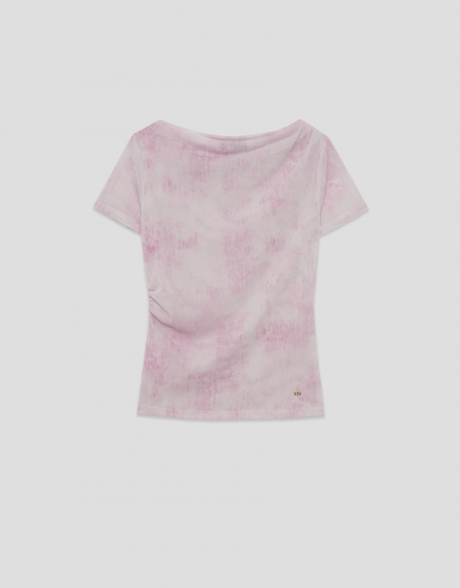 Camiseta manga corta tul rosa