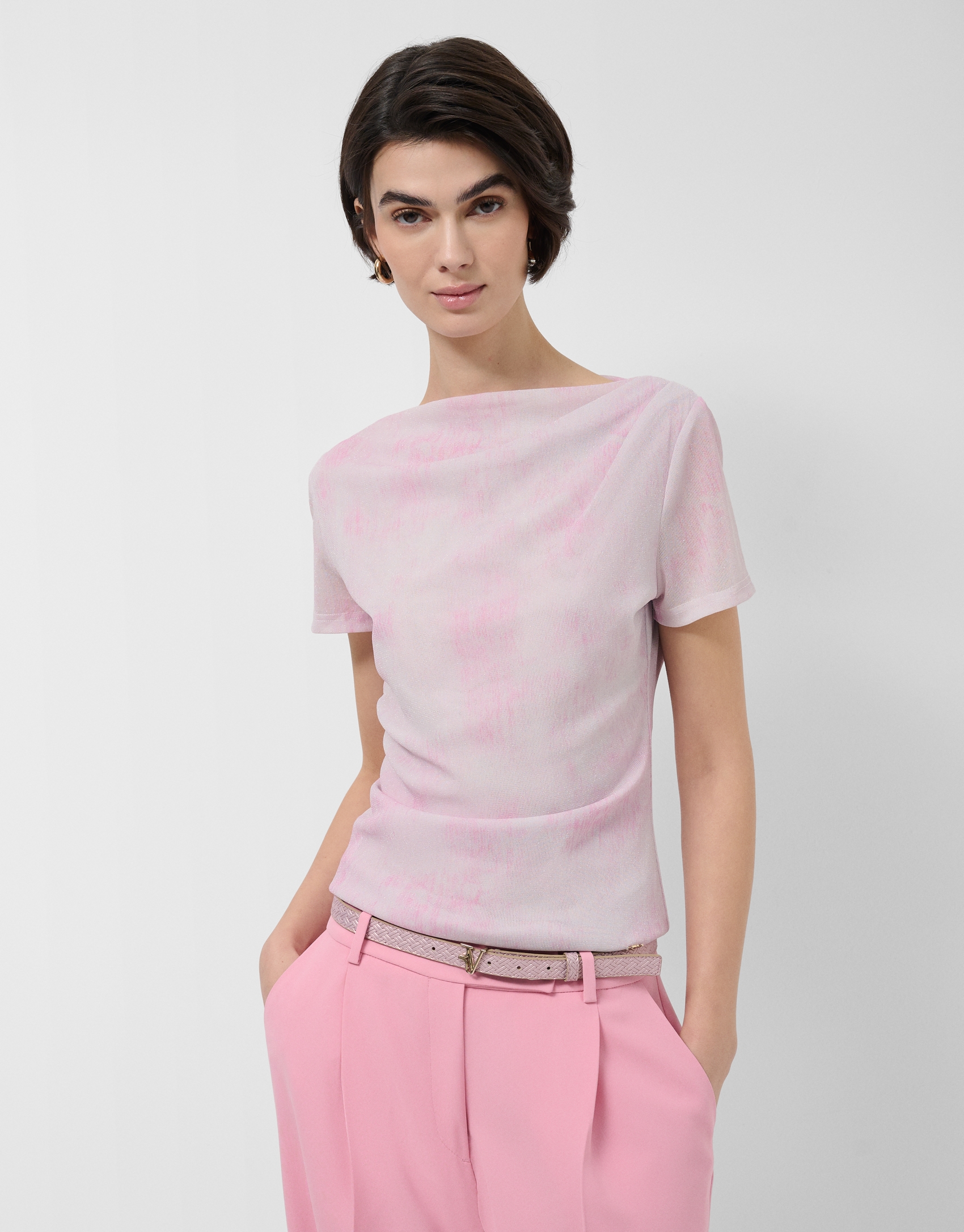 pink tulle short-sleeved t-shirt