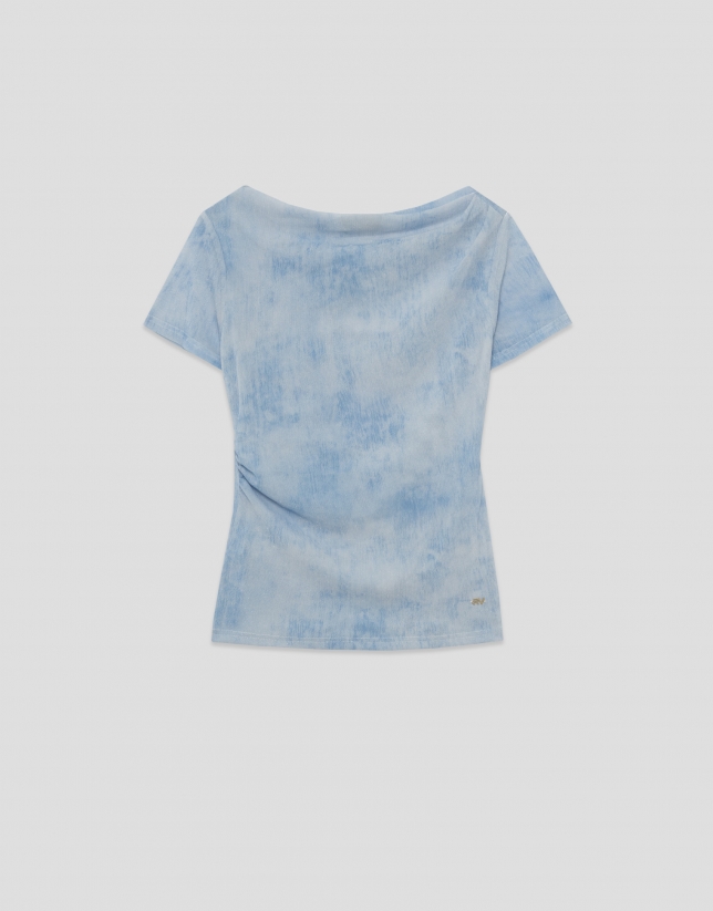 Light blue tulle short-sleeved t-shirt