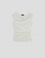 Ecru cut-out knit sleeveless T-shirt