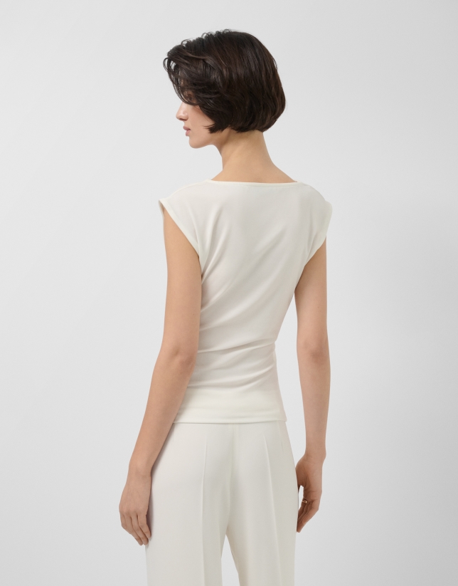 raw cut-knit sleeveless t-shirt