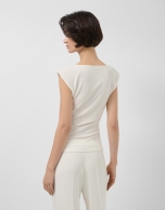 Ecru cut-out knit sleeveless T-shirt