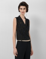 Black devor&eacute; knit crossover sleeveless T-shirt