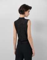 Black devor&eacute; knit crossover sleeveless T-shirt