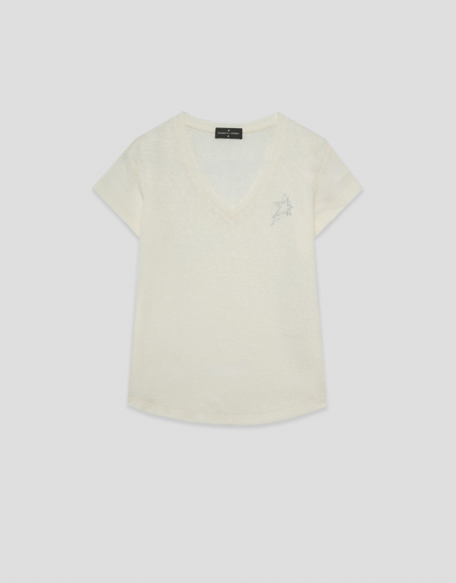 White lightweight cotton V-neck T-shirt