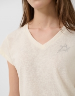 Camiseta cuello pico punto algod&oacute;n ligero blanco