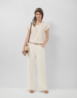 White lightweight cotton V-neck T-shirt