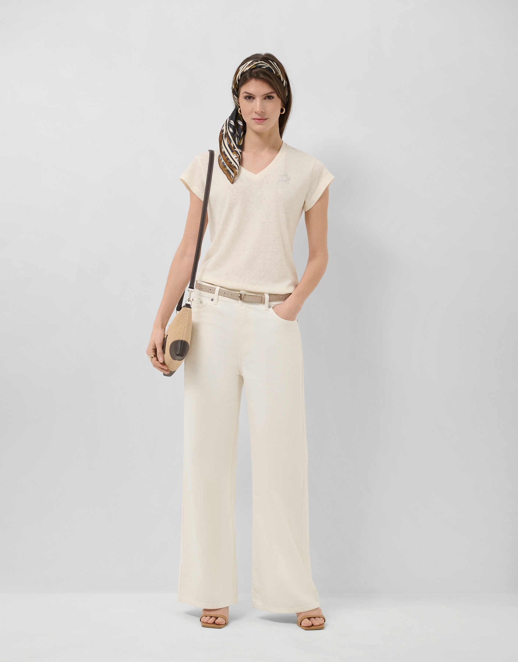 White lightweight cotton V-neck T-shirt