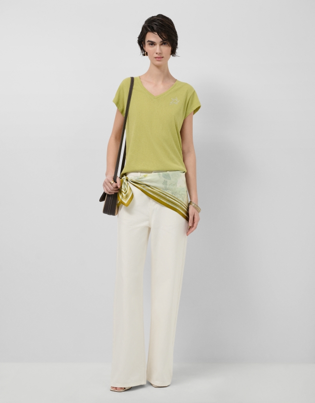 Lightweight cotton V-neck T-shirt in green