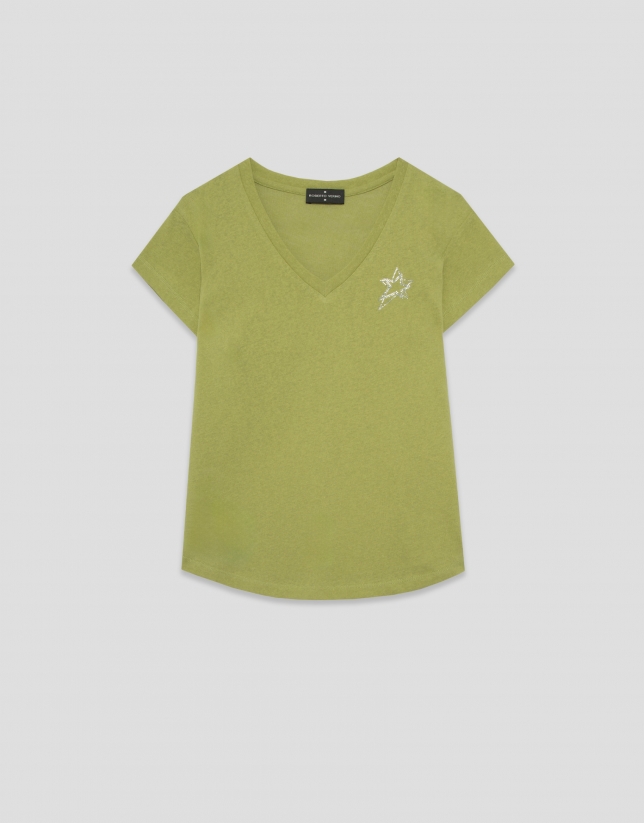 Lightweight cotton V-neck T-shirt in green