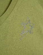 Camiseta cuello pico punto algod&oacute;n ligero verde