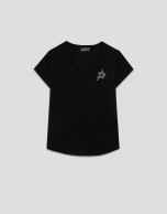 Lightweight cotton V-neck T-shirt in black