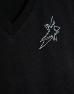 Camiseta cuello pico punto algod&oacute;n ligero negro