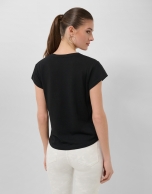 Lightweight cotton V-neck T-shirt in black