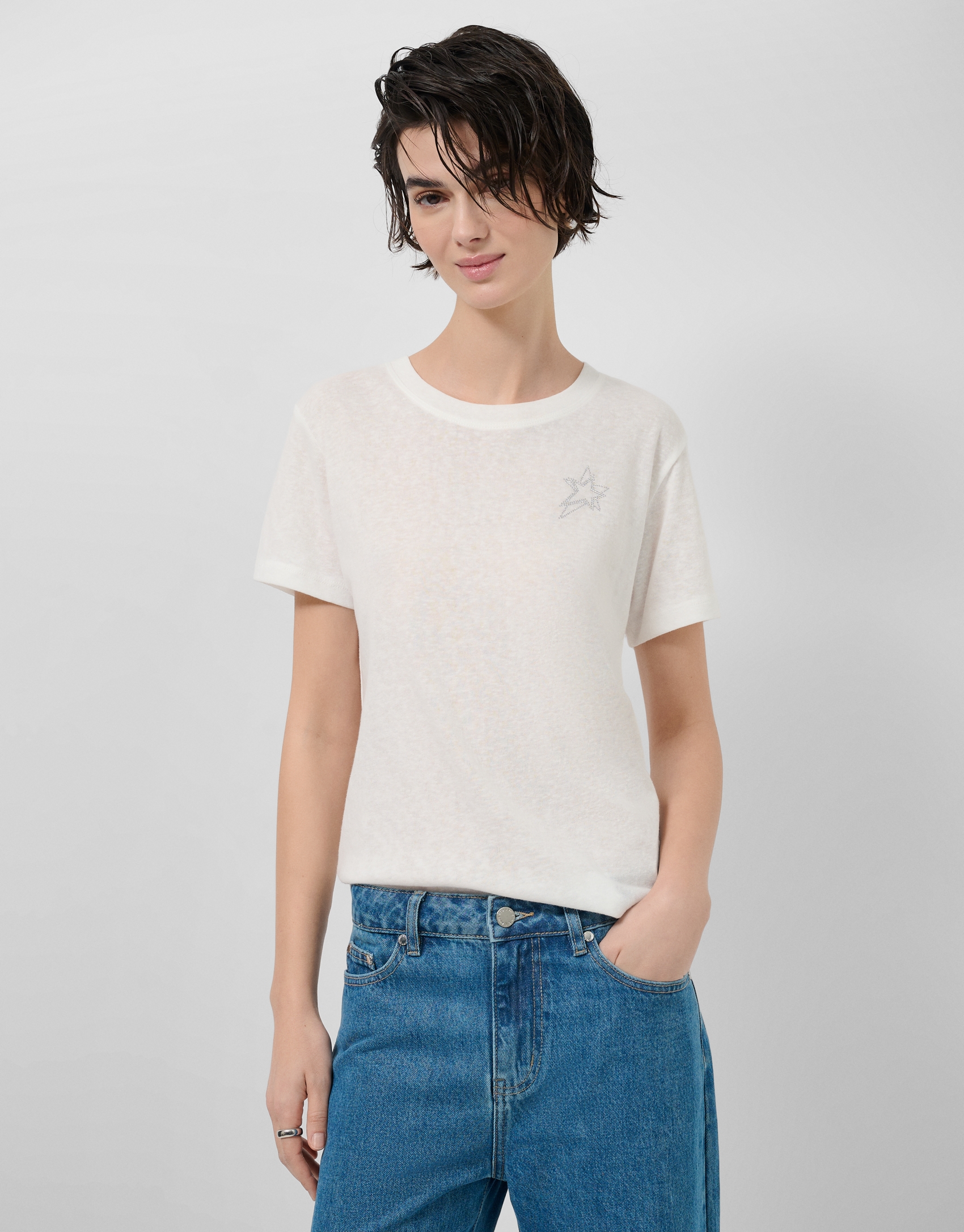 Camiseta cuello redondo punto algod&oacute;n ligero blanco