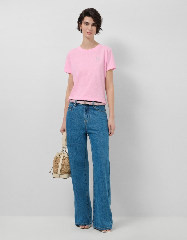 Lightweight cotton round neck T-shirt in pink