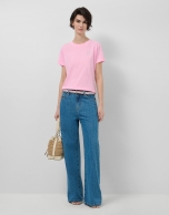 Camiseta cuello redondo punto algod&oacute;n ligero rosa